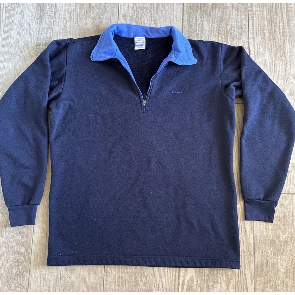 Vtg Blue Patagonia Capilene Fleece Quarter Zip Pullover Jacket Womens-Lrg USA